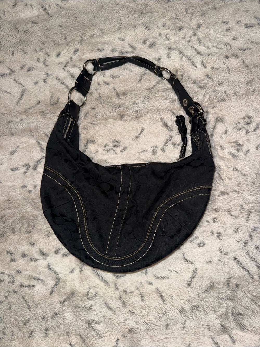 Vintage Y2k Coach Soho Signature Hobo Shoulder Bag Black canvas leather